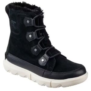 Sorel Black Fawn Explorer II Joan Faux Fur Waterproof Lace-Up Shoes